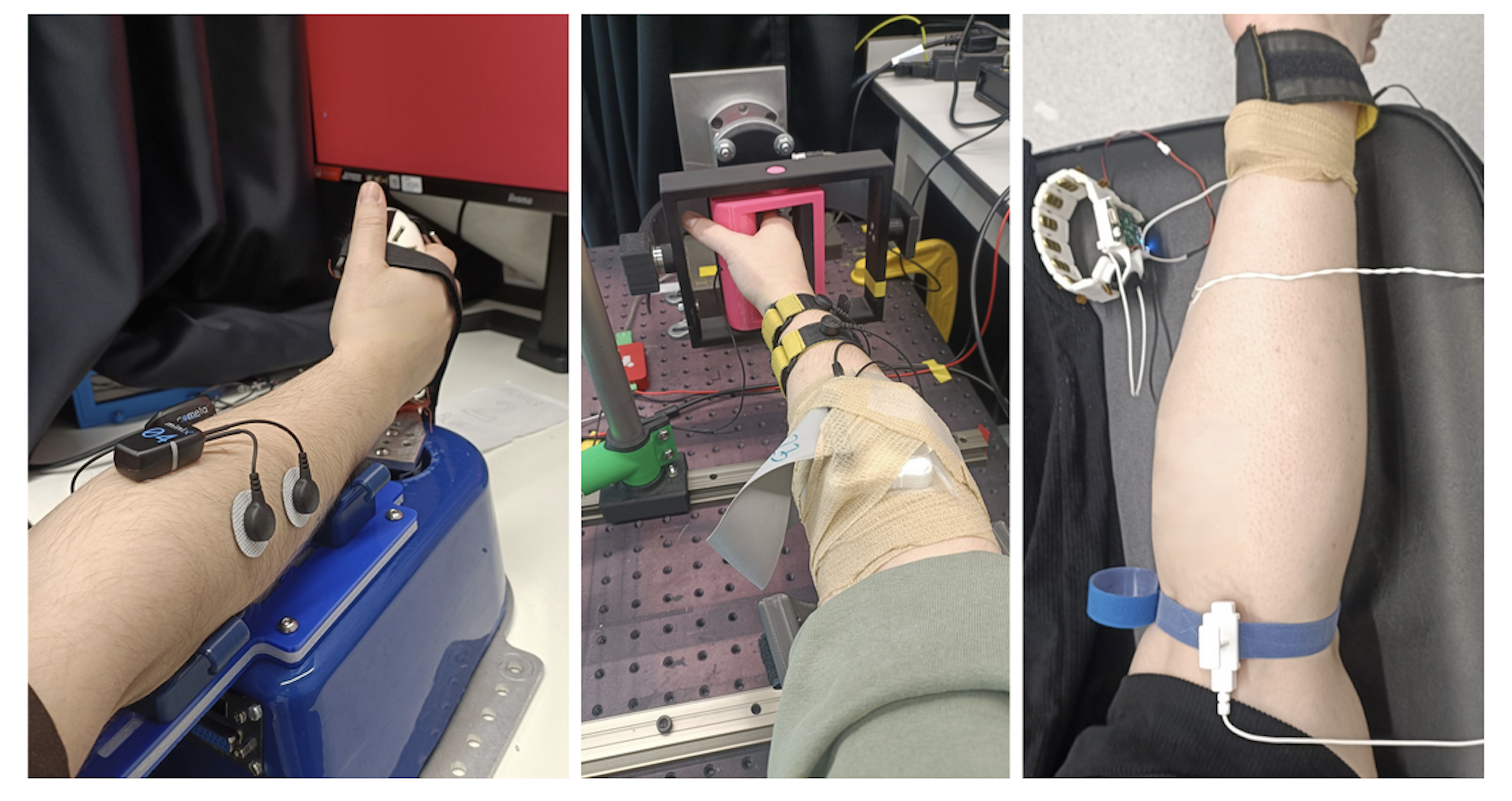 EMG recordings (left: monopolar, middle: high-density, right: with stimulation)